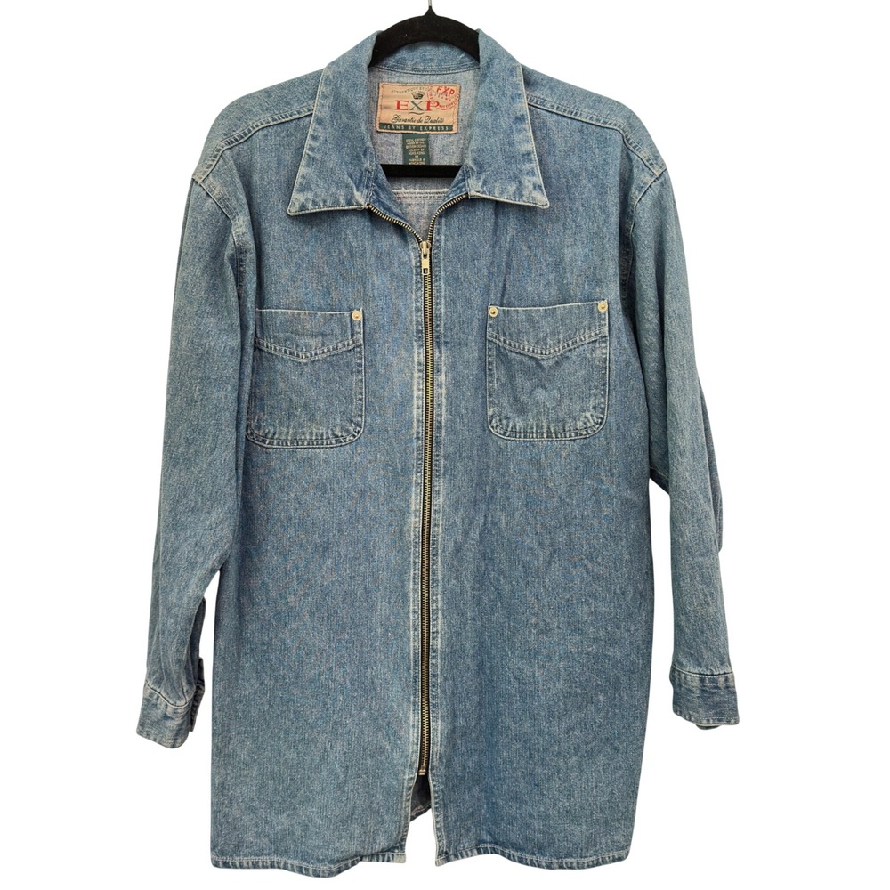 EXP Jeans by Express Denim Jacket Vintage 90s Blue Cotton Zip Up Chore M